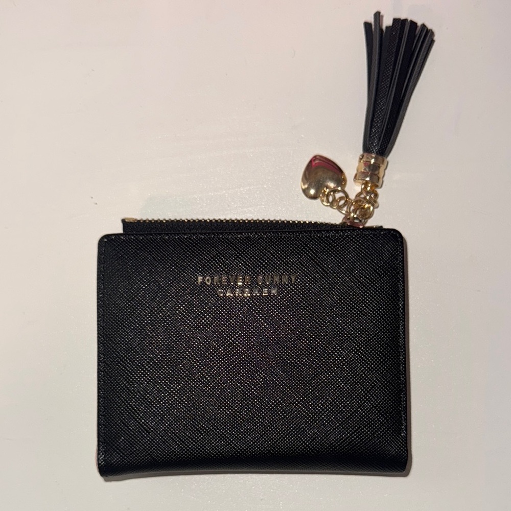 Forever 21 Black Wallet with Tassel and Heart Charm